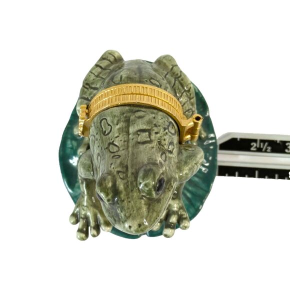 Westland Frog Lilypad 1998 #4430 VTG Hinged Small Porcelain Trinket Box Jewelry - Picture 9 of 11